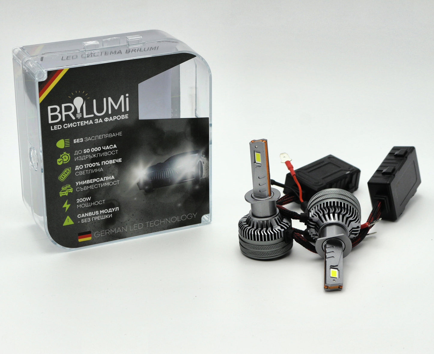 LED система за фарове H1 - BRILUMI ZENITH - 200W - CANBUS 6000K